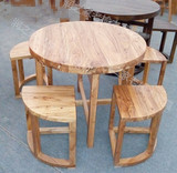 老榆木餐桌餐凳简约现代圆桌休闲家用桌子桌面0.8米全实木可定做