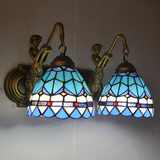 蒂凡尼欧式蓝色壁灯双头简约地中海镜前Tiffany阳台卧室床头灯饰