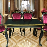 描金欧式餐桌椅组合4-6人美式实木吃饭桌黑色长方形餐台1.2-1.8米