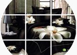 床上用品个性床品3D床单4四件套纯全棉被套立体黑深色大花中国风