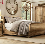 美式乡村全实木双人卧室床 法式复古做旧1.8米田园别墅小户型方床