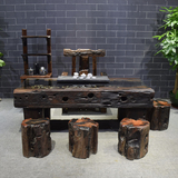 实木中式茶桌椅组合船木茶台仿古功夫休闲茶几个性艺术多功能桌子