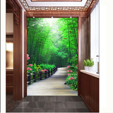 玄关走廊背景墙壁纸壁画 定制3d立体竹林小路风景田园壁画  定制