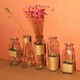 【麻绳玻璃瓶】Zakka田园文艺透明干花束花瓶书桌餐桌面客厅摆件