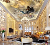 欧式3D立体客厅天花板壁纸酒店宾馆吊顶墙纸油画人物大型无缝壁画