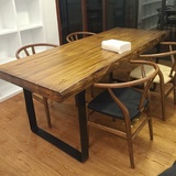 美式餐桌椅组合6人 长方形原实木铁艺写字桌办公书桌 客厅茶艺桌