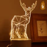 仿水晶台灯3D立体创意灯led生日礼物小鹿卧室灯床头台灯