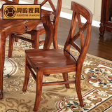 美式家具全实木餐椅家用简约 欧式复古餐桌椅小户型书椅休闲椅子