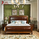 欧式古典婚床 美式复古真皮实木床 简美雕刻双人床 欧美卧室家具