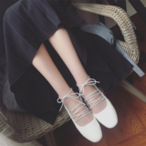 2016韩版秋夏季新款方头绑带芭蕾舞鞋平底系带浅口绒面平跟单鞋女