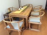 老榆木免漆茶桌椅组合新中式禅意餐桌茶室会客茶桌实木简约办公桌