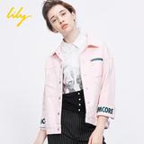 Lily2016春正品代购116140C3101直筒粉色帅气短外套