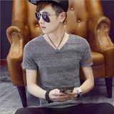 2016夏季男士短袖T恤韩版青年学生修身V领镂空网眼薄款上衣潮流装