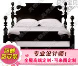 A1049】欧式卧室床美式乡村实木家具定制古典曲线造型黑色双人床