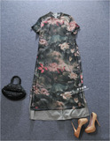 16841 2016夏季新款中国风古典气质荷花水墨立领气质超长裙连衣裙