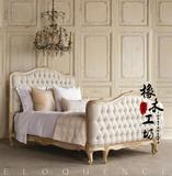 美式实木雕花床 欧式复古做旧卧室别墅布艺软包床法式实木双人床