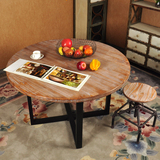 皇朗loft美式实木做旧大圆桌餐桌复古家具铁艺复古餐桌椅圆几