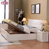 简约实木床1.5 1.8米双人床 橡木中式白色 气动高箱储物卧室 婚床