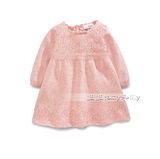 16春季新款外贸原单新生婴儿粉色长袖纯棉毛衣裙子女宝宝连衣裙