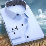 男士长袖白衬衫夏季韩版青年休闲白色衬衣纯色修身款衣服商务男装
