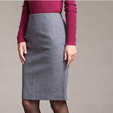 秋季新款毛呢半身裙 大码一步裙中裙 包臀修身羊毛长裙韩版西装裙