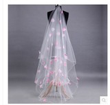 包邮新娘结婚3米超长头纱婚纱礼服拖尾韩式头纱头饰新款粉色花瓣