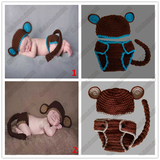 儿童摄影百天宝宝毛线帽子新生儿满月拍照服装初生儿小猴子造型衣