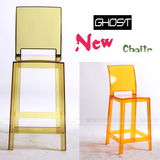 宜家透明吧椅靠背椅魔鬼吧凳子现代简约塑料彩色水晶幽灵方形吧椅