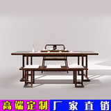 现代新中式茶桌椅组合禅意复古榆木休闲茶台全实木功夫茶几定制