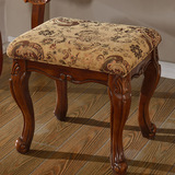 桦木美式实木雕花妆凳 欧式梳妆凳 化妆凳 简约实木换鞋板凳 矮凳
