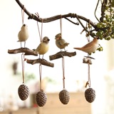 创意花园艺阳台小鸟吊饰 小鸟爱松果动物吊饰高品质树脂家居装饰