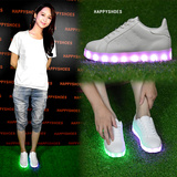最新款小白鞋板鞋女潮七彩发光鞋充电式led灯夜光鞋平底系带单鞋