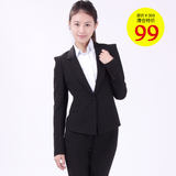 女士西服套装黑色一扣时尚耸肩西装韩版修身面试正装职业装工作服