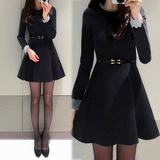 2016秋季新款韩版大码女装长袖修身显瘦中长款加厚打底时尚连衣裙