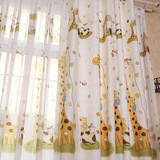 卡通儿童房男女孩卧室单双面遮光布印花窗帘布料长颈鹿成品可定制