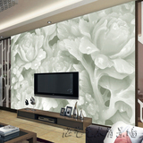 电视背景墙壁画玉雕牡丹花3D立体无缝壁画客厅走廊壁纸中式墙纸