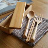 日式餐具套装实木原木色筷子勺子叉子环保便携带三件套组盒装