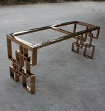 现代中式不锈钢玫瑰金长方形餐台创意餐桌书桌多种台面可定制