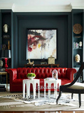 美式乡村皮艺三人沙发仿真皮软包红色客厅样板房沙发新古典沙发
