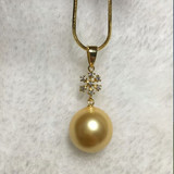 天然珍珠吊坠金色南阳金珠吊坠项链时尚简单款送925银链送女友妈