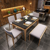 北欧大理石餐桌椅组合长方形全实木火烧石餐桌现代简约小户型餐台