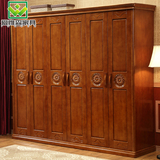 中式现代卧室实木衣柜三四五六移门定制整体木质推拉门大衣橱包邮
