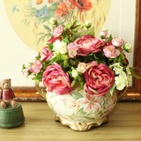 【鱼西美屋】欧式古典玫瑰仿真花艺 客厅摆件陶瓷花瓶绢花假花艺