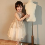 爆款韩版女童蕾丝夏装童装连衣裙儿童网纱公主裙子表演礼服亲子装