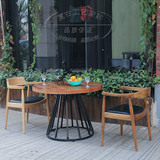 复古简约铁艺餐桌椅组合咖啡餐厅户外现代美式乡村实木1米圆桌子2