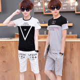 夏季男士圆领短袖卫衣一套装青少年韩版修身男生短裤中学生两件套