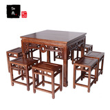 中式仿古实木铜钱八仙桌 明清榆木方形餐桌椅组合 古典住宅家具