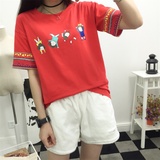 【天天特价】韩版夏季女装宽松学生印花卡通上衣潮 纯棉短袖t恤女