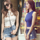 2016夏季新款韩版露脐短款纯色短袖T恤修身紧身针织衫打底女上衣