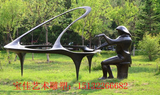 玻璃钢树脂仿铜雕塑 创意抽象弹钢琴人物雕塑 公园步行街广场景观